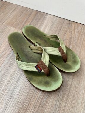 Rainbow Sandals Women’s XL 9.5-10.5 Green Leather Flip Flops Comfort shoes